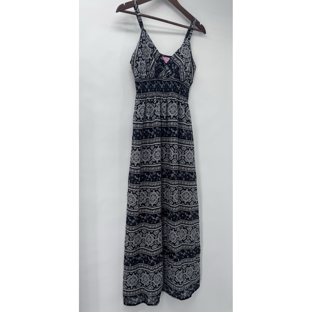 She's Cool Long Maxi black white babydoll boho dress L cottage beachy vacation